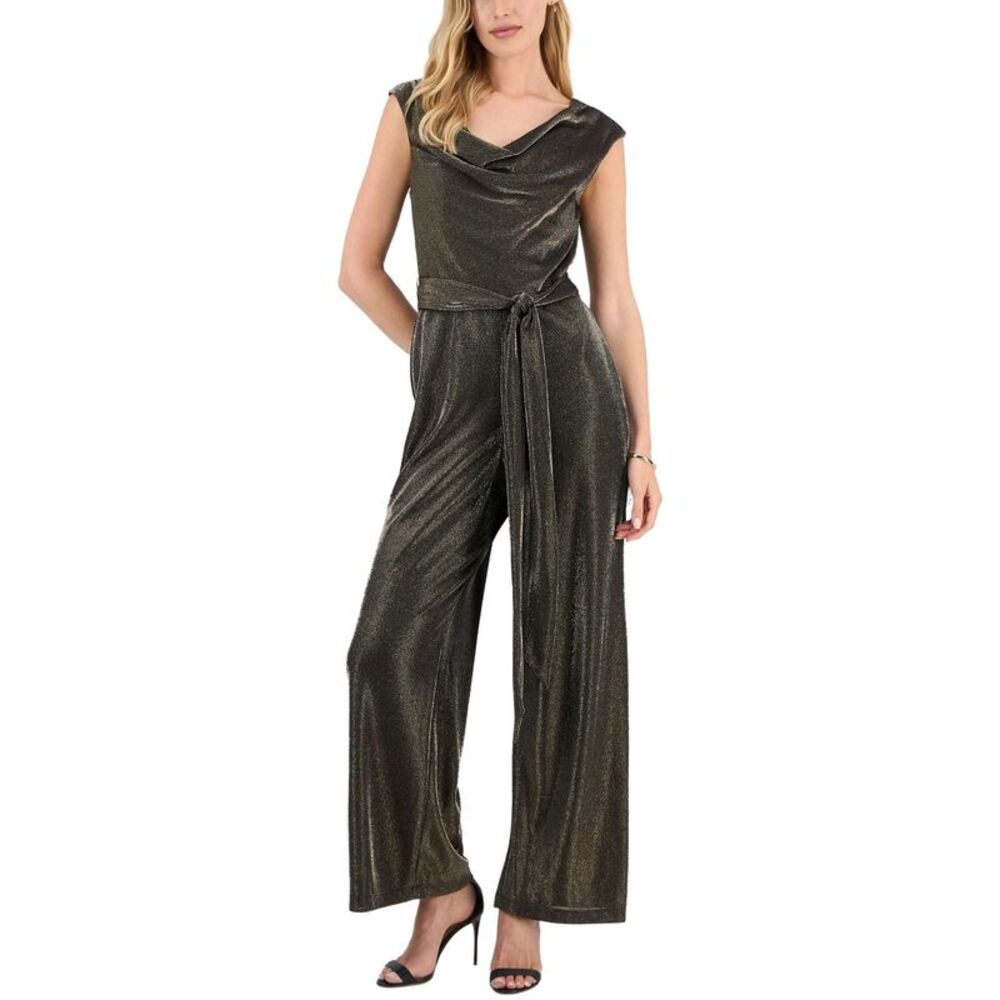 Connected Womens Metallic Cowl-Neck Jumpsuit 8 Gold - NWT $119